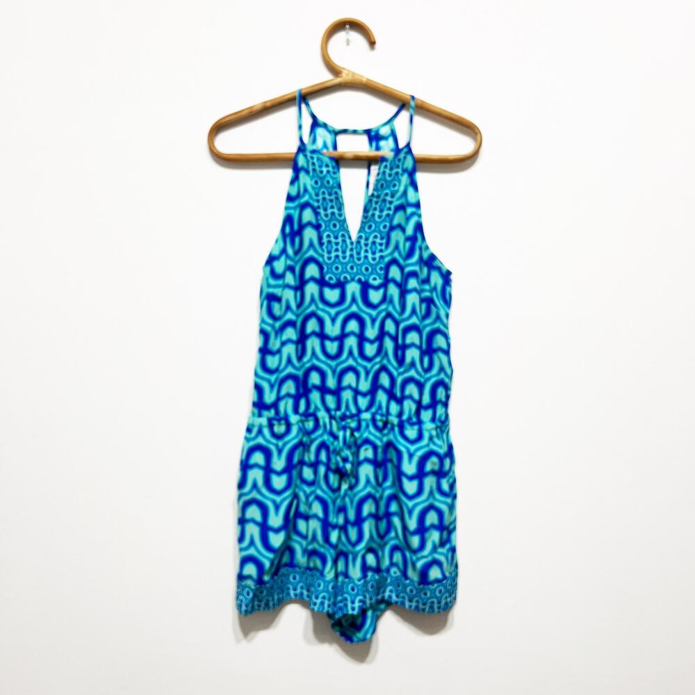 Alice & Trixie by Angela George psychedelic patterned blue silk romper Size S